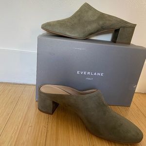 Everlane Suede Olive Green Mules Size 10.5